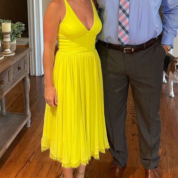 Stunning Alicia Mixed Media Midi Dress in Lemongrass. - Picture 8 of 8